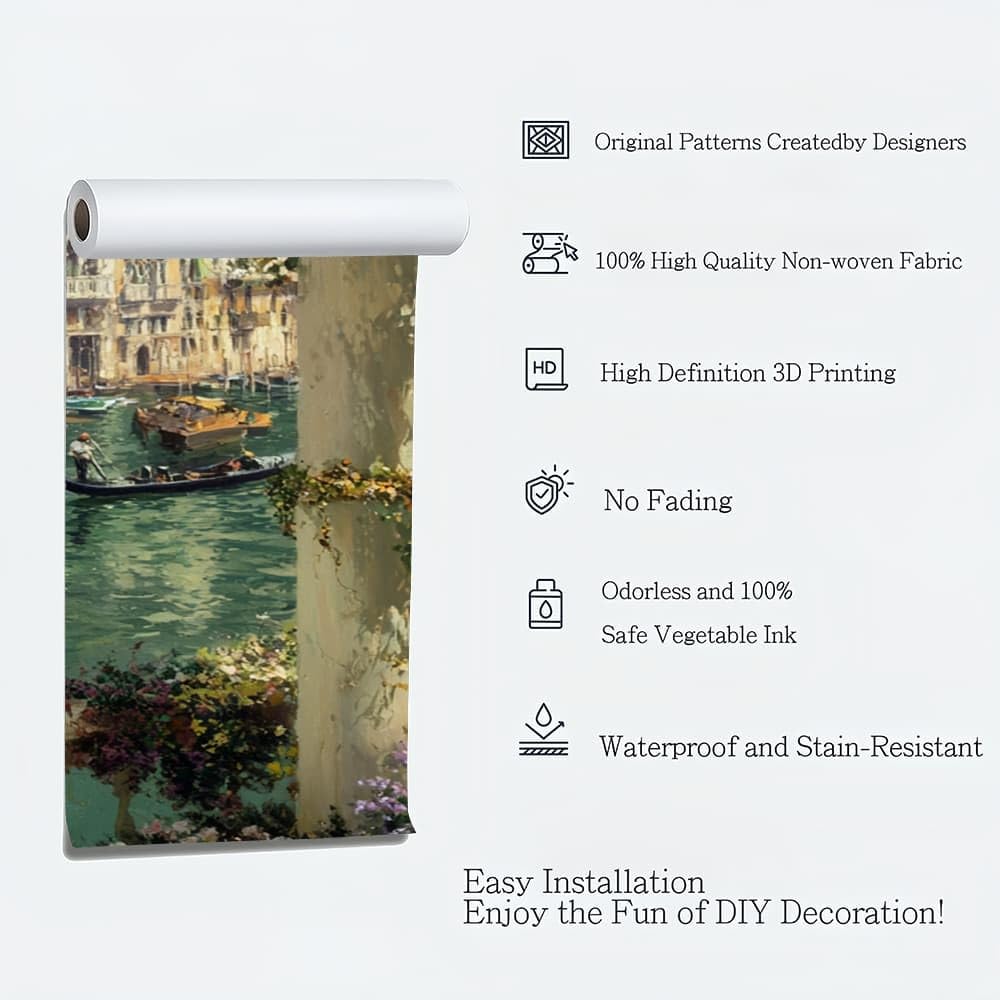 Papel Pintado Mural Foto 300x210cm Venecia Papel pintado tejido no Tejido Murales Moderna Diseno Fotográfico Vistoso Decoración de Pared Sala de Estar y Dormitorio