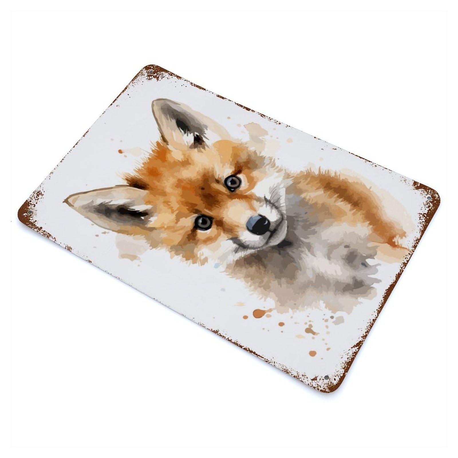 Fox Watercolor Art Retro Metal Sign 11.8"x7.9", Vintage Wall Decor for Garage, Pub Or Kitchen