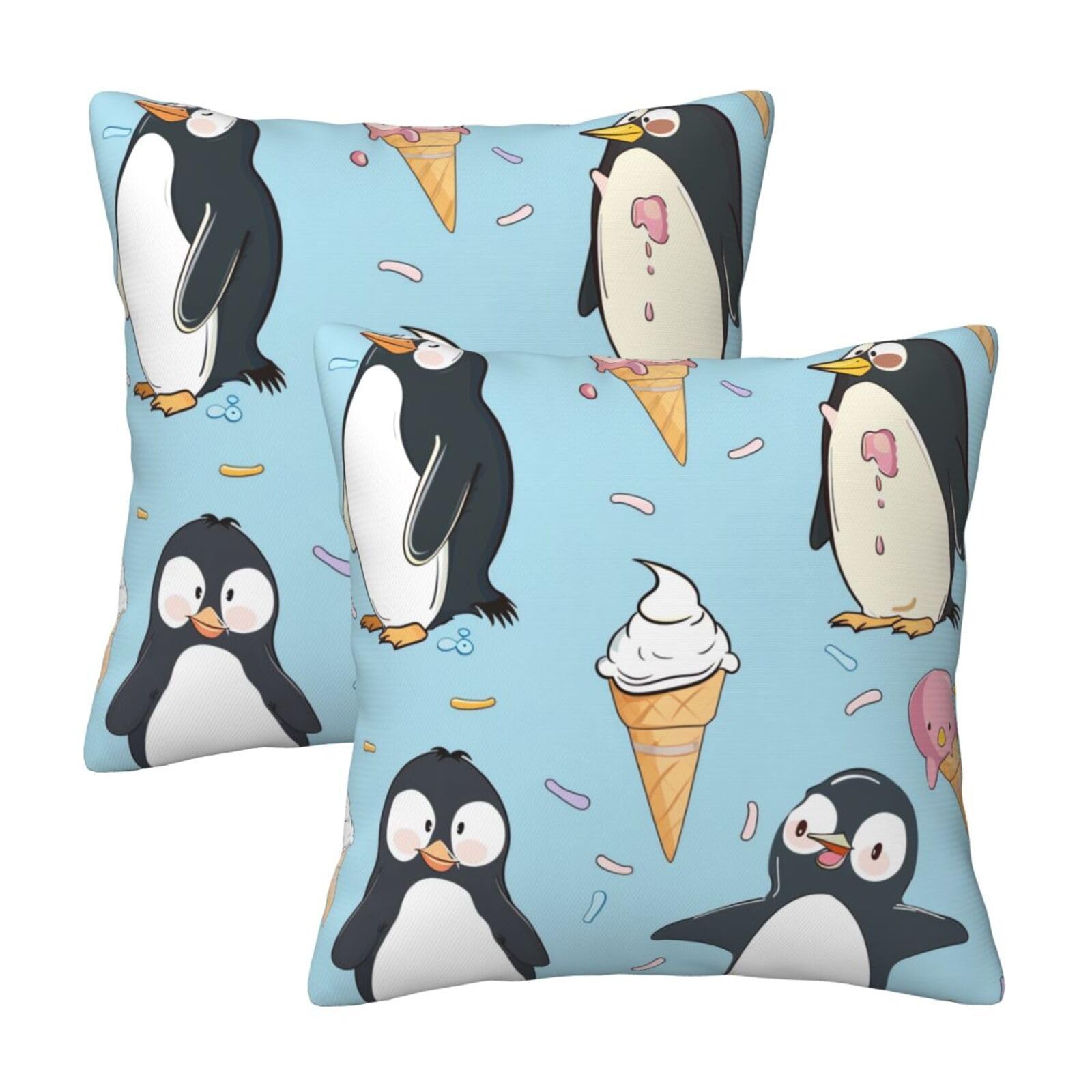 kkvhhyuo Cute Penguins Print Pillow Covers Set of 2, Square Decorative Cushion Covers with Hidden Zipper, Throw Pillow Cases for Living Room Sofa Bed Chair, 45x45 cm