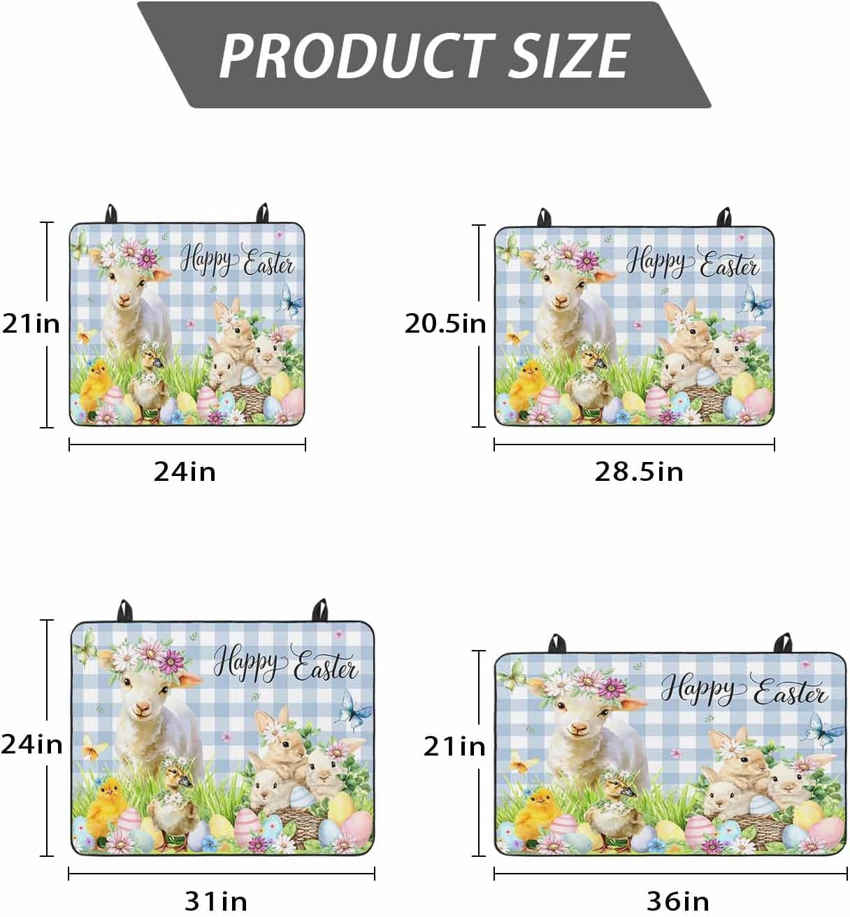 Easter Animals Stove Cover for Electric Stove, Watercolor Rabbits Sheep Duck Eggs Blue Plaid Stove Top Cover for Glass Top, Heat Insulation Rubber Mat Foldable Cooktop Top Protector, 36"x21"