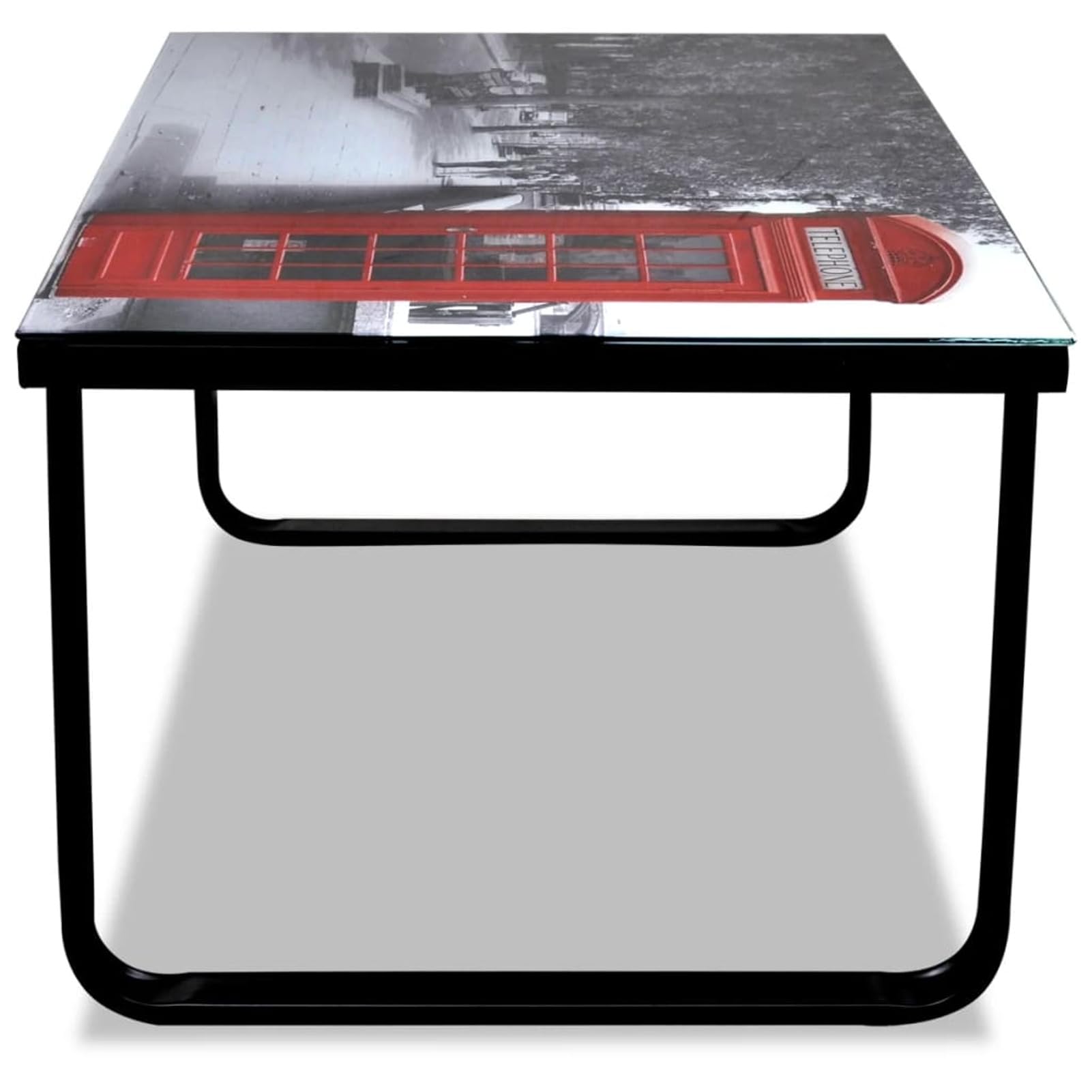 Homgoday Table basse avec impression cabine téléphonique, table d'appoint en verre, table d'appoint pour salon, salle de réception d'invités, chambre à coucher et mobilier de bureau
