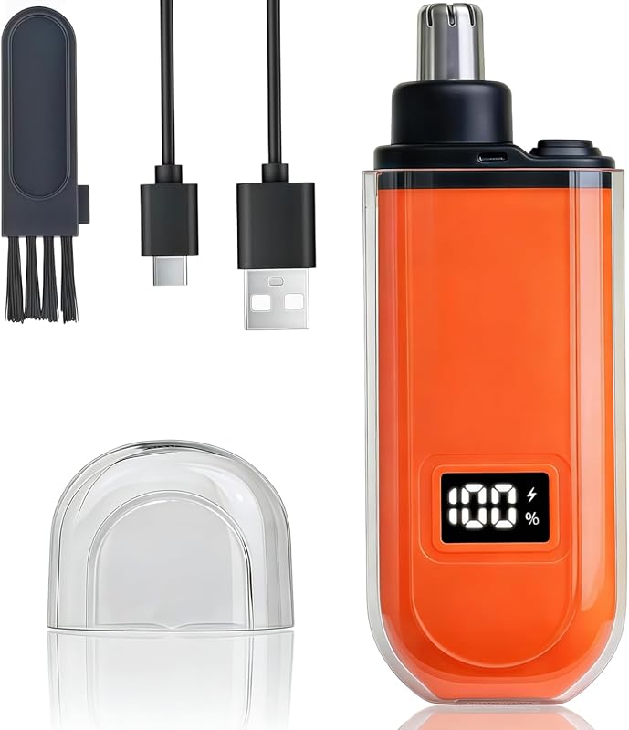 Aparador elétrico de pelos do nariz e orelhas JERBEST com visor LED, recarregável via USB-C