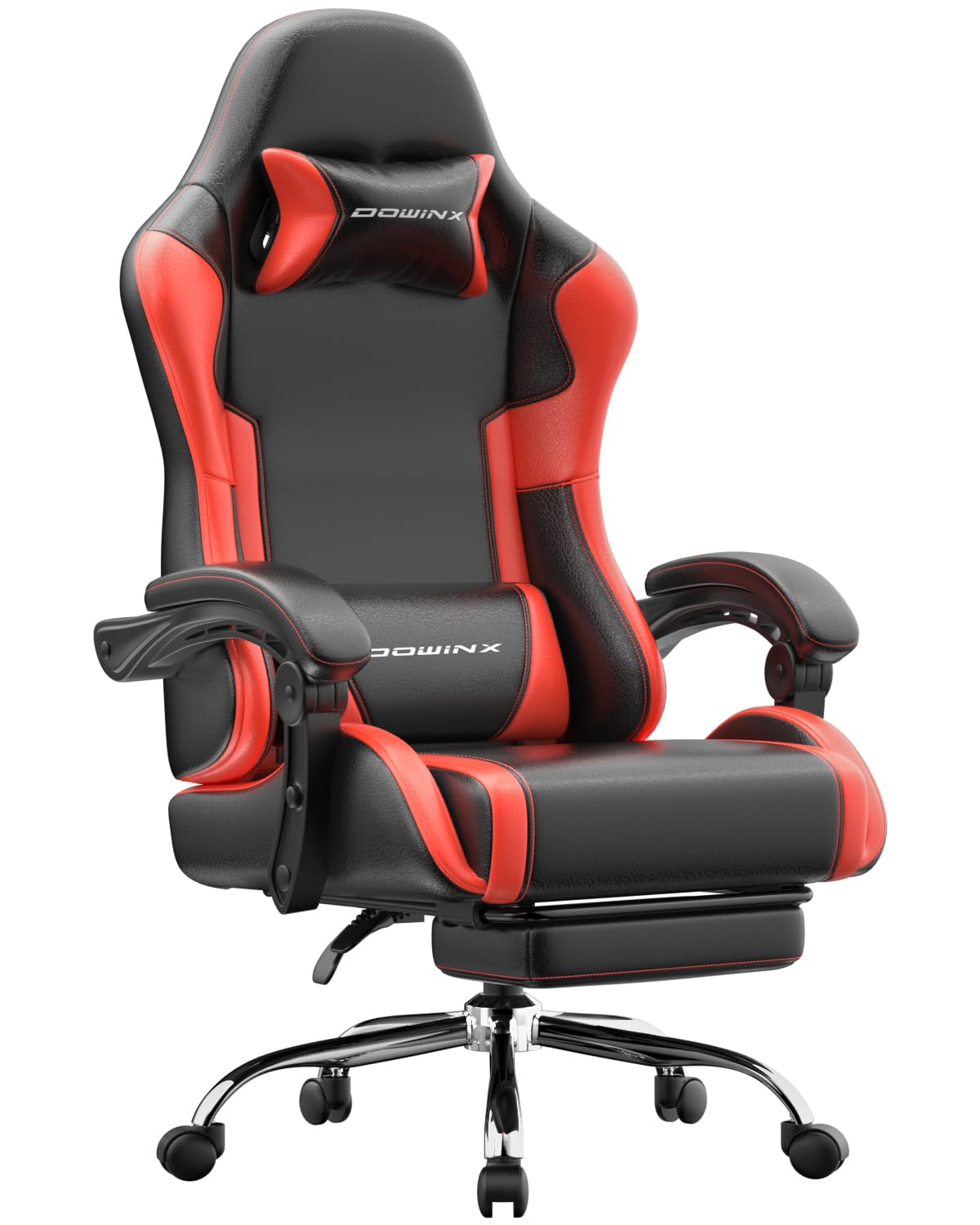 Dowinx Gaming Stuhl, Ergonomischer Chair, Gamer Sessel mit Fußstütze, 150KG Belastbarkeit Gamingstuhl mit Verstellbare Order Feststehende Armlehnen, PC Computerstuhl
