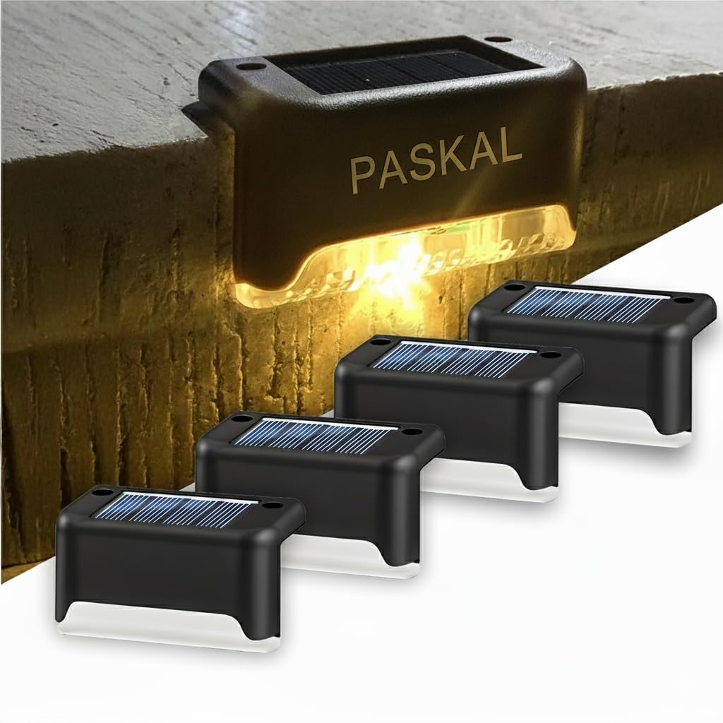 PASKAL Outdoor Solar Lights for Balcony & Garden | Waterproof LED Deck Step Lamp | Solar Powered Fence & Wall Light for Patio, Yard & Stair Decoration (Warm White, Pack of 4)-image-27