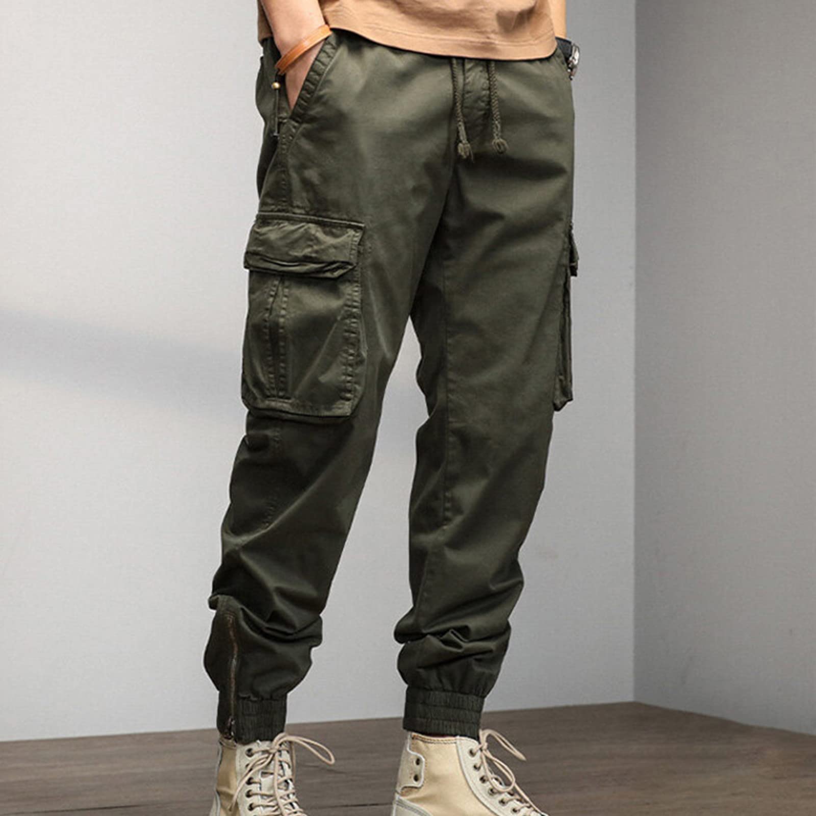 SRZYMJ Cargohose Herren Caprihose Herren 3/4 Jogging Freizeithosen Sports & Outdoor Clothing Trainingshose mit Taschen Sporthose Reissverschluss Softshellhose Fahrrad Winterhose Trekkinghose 3/4 Grün