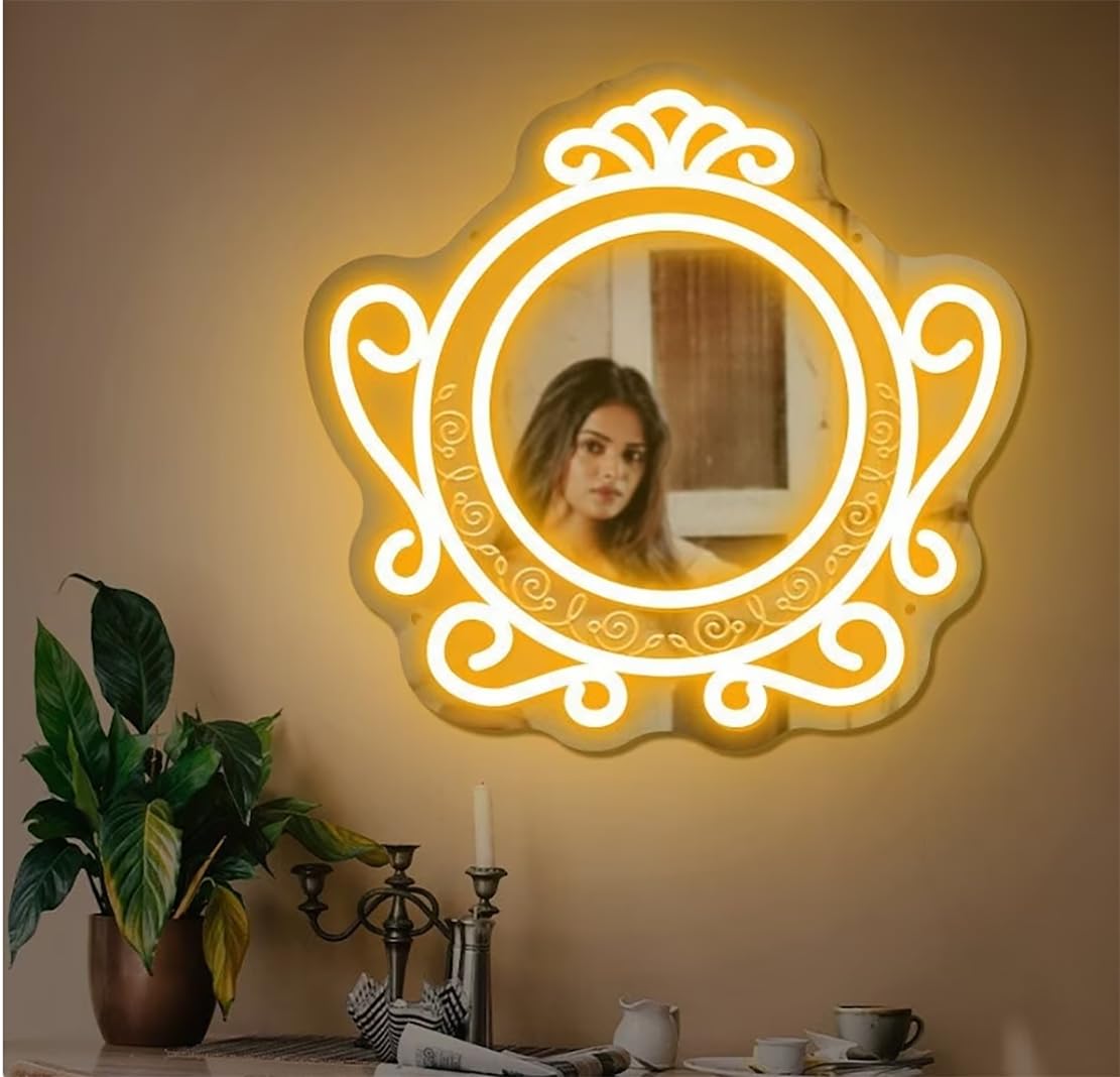 Ulalaza LED Acrylic Mirror Neon Light Heart/Cat/Letter/Wavy Wiggle Shape Witch's Mirror Gothic Wall Decor Romantic Various-shape Cute for Bedroom Decor Home Studio Dorm Room Wedding