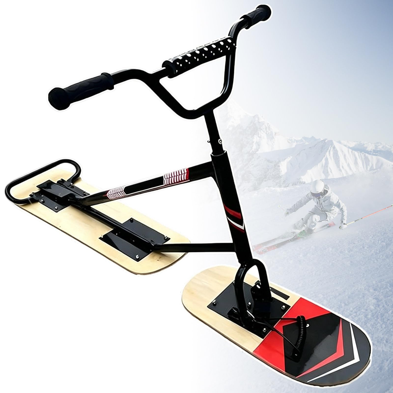 Schneemobil/Skier 2026, Schneescooter, Leichte Skier Mit 360° Drehbaren Hinterskiern, Verstärktem Aluminiumlegierungsrahmen Und Doppelboard-Design Woodcolor