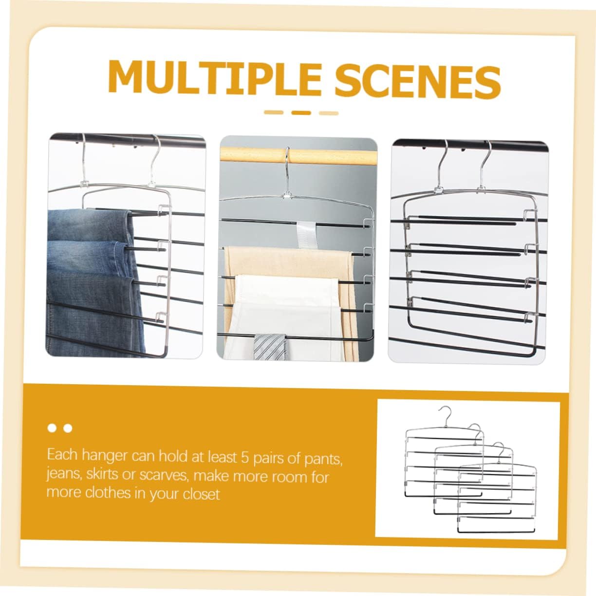 3pcs Metal Pants Hangers Space Saving Skirt Jeans Storage for Closet Organization Non Slip Clips for Easy Access to Clothing
