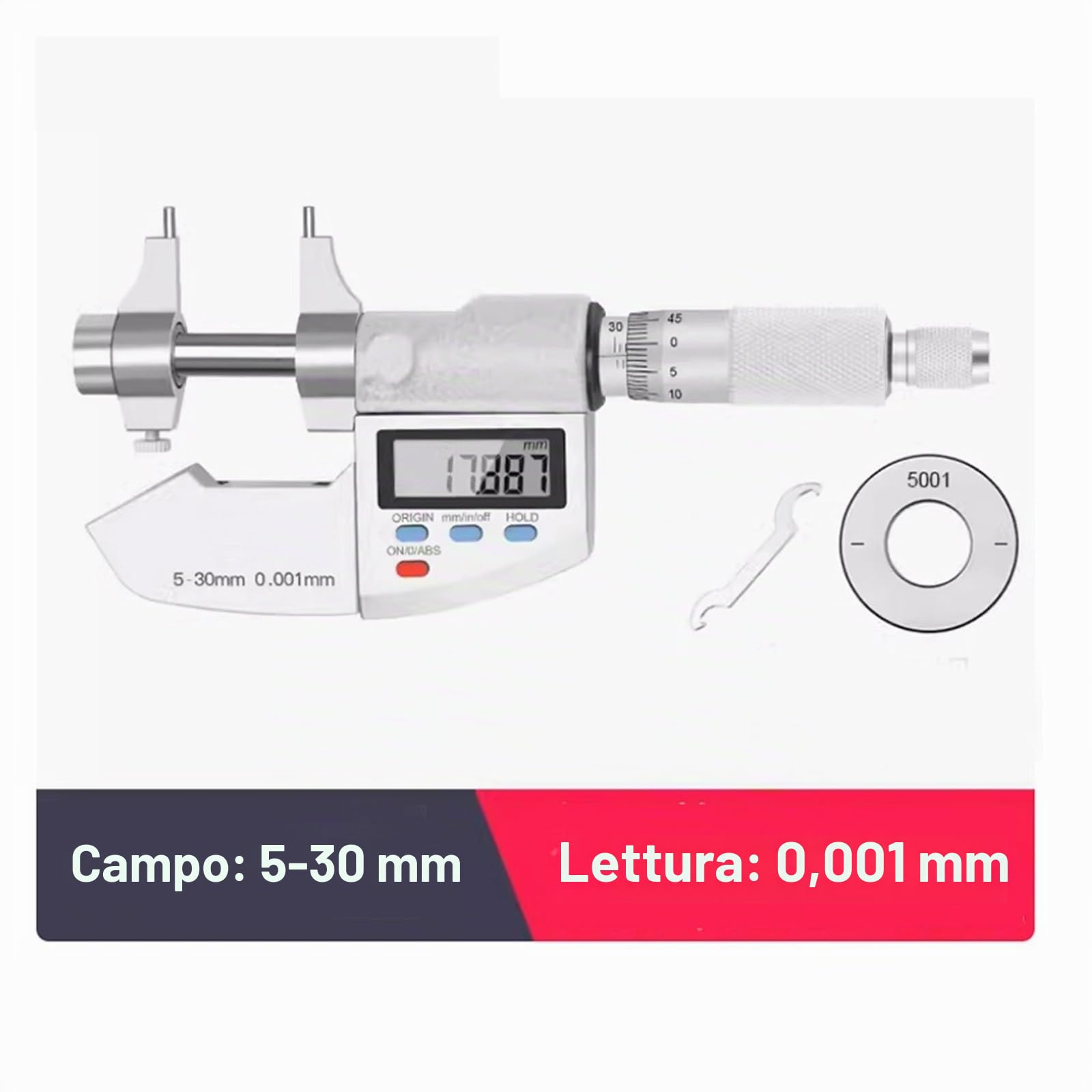 Micrometro digitale for interni da 5-30 mm, 25-50, calibro elettronico 0,001, pollici/mm, misurazione di precisione Chiaro da leggere