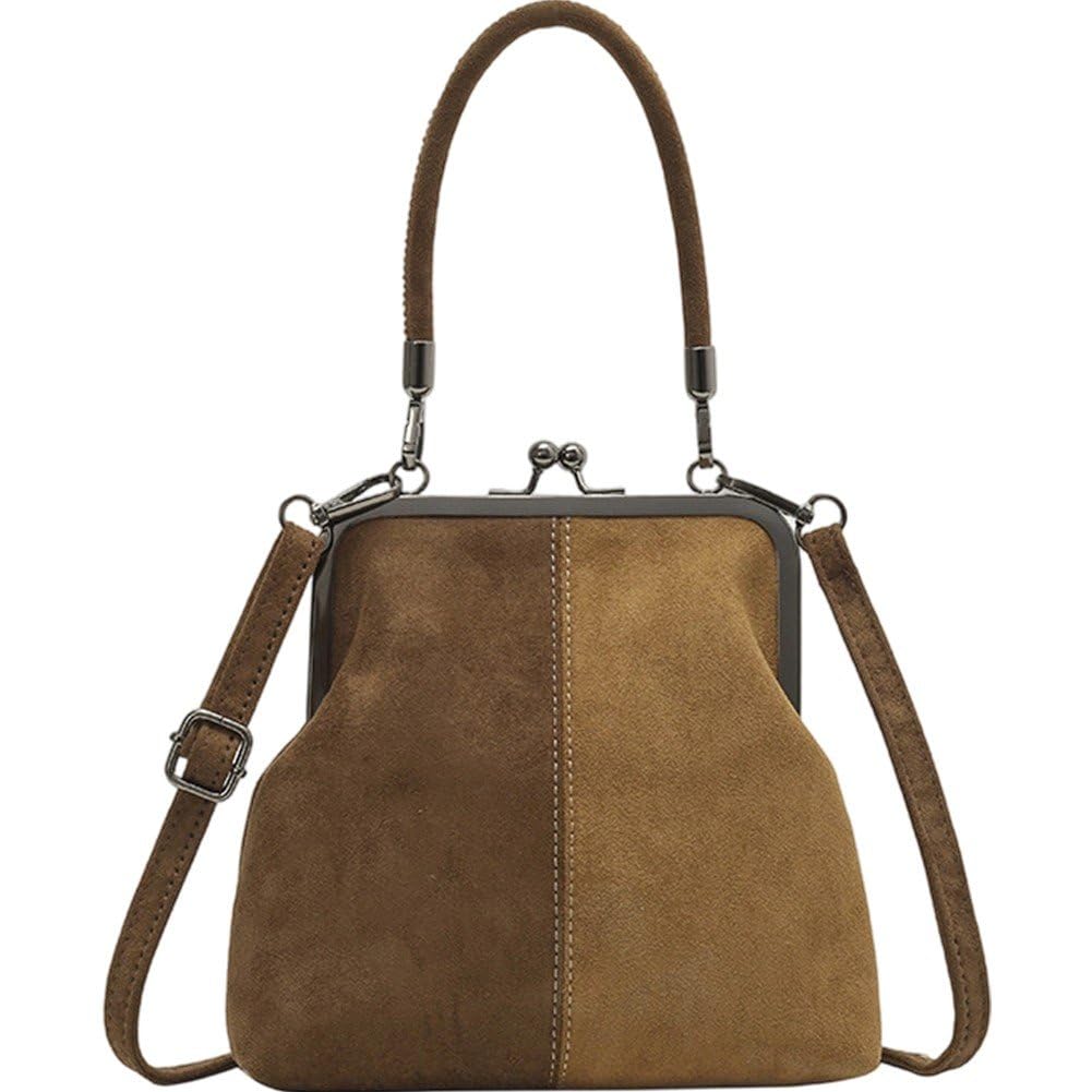 Sslvya Vintage Handbag for Women Crossbody Shoulder Bag Evening Clutch Satchel Purse with Kiss Lock Closure