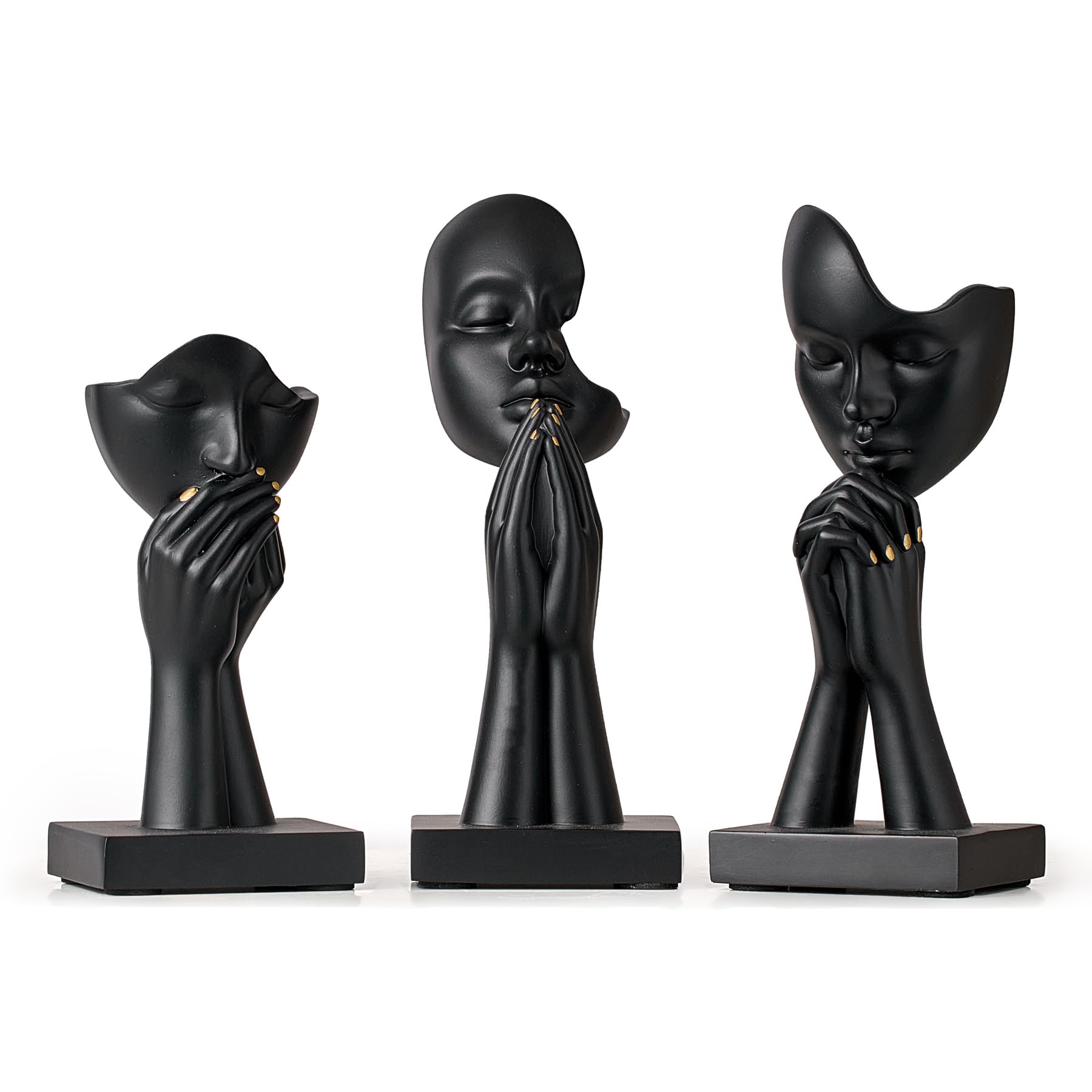 3 Pcs Black Decor Prayer Statues, Modern Prayer of Peace Figurines Shelf Decor Accents, Abstract Art Sculpture Home Decorations for Living Room Bedroom Office Bookshelf Coffee Table, Gifts for Women