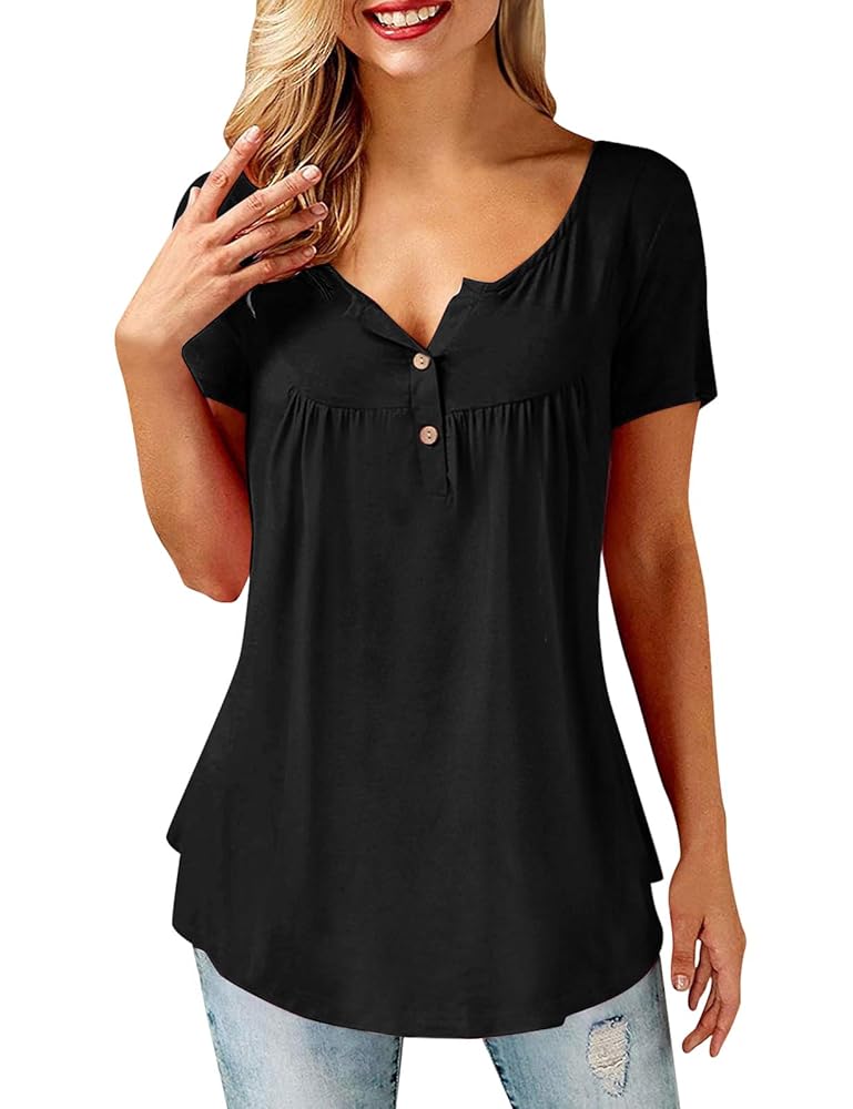 Tuopuda Magliette Donna Estive T-Shirt Ruffle Camicette Scollo a V Pullover  Maglie a Maniche Corte/Manica Lunga Bottone Tops Allentato Shirt Camicia  Pieghettata Bluse, Nero, S : Amazon.it: Moda