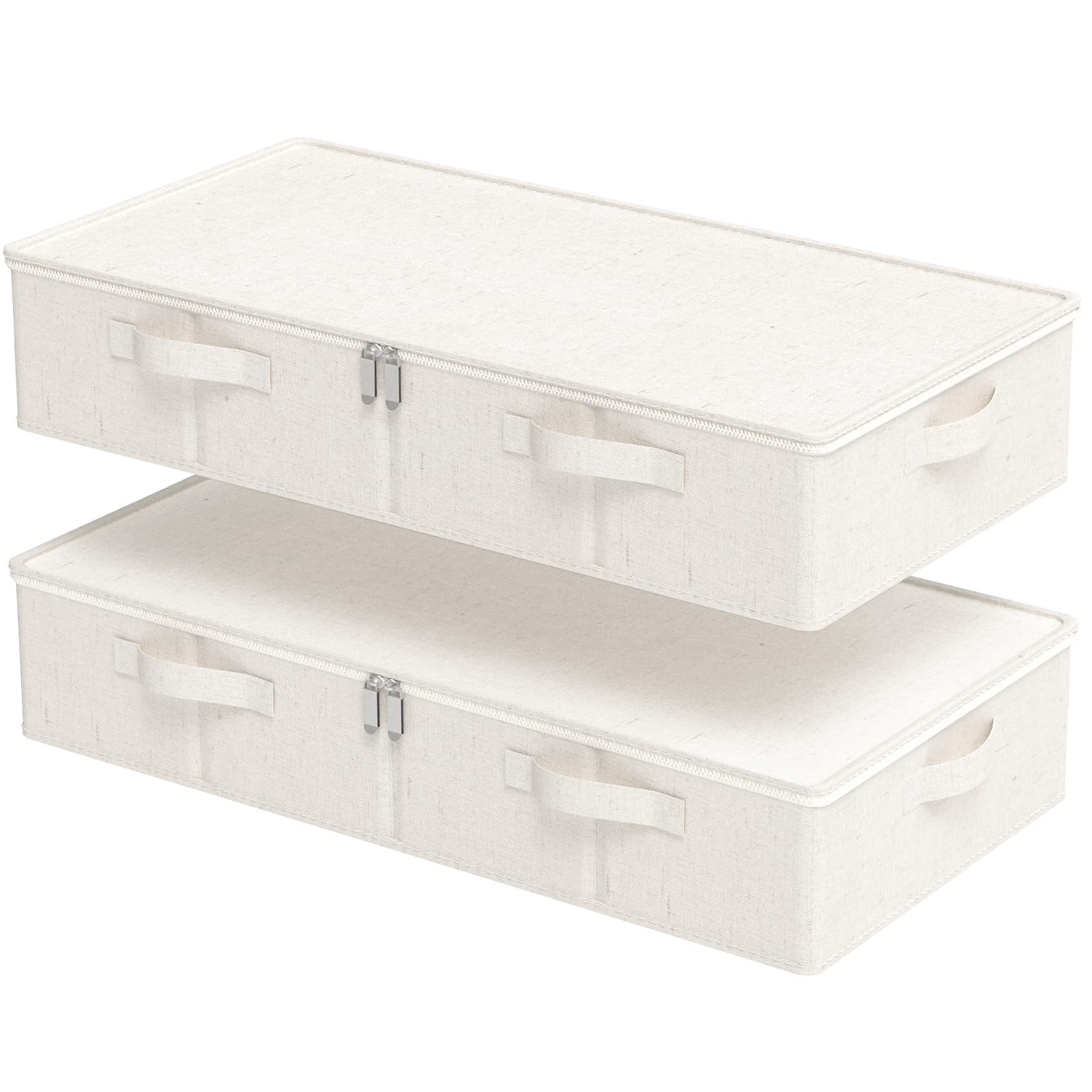 ENUMAIL Underbed Storage Boxes Compartment, Foldable Under Bed Bins Organizer, Cube Container with Lid for Organizing Clothes, Sheets, Blankets, Comforter, 80x40x15cm, Beige, 2 Pack