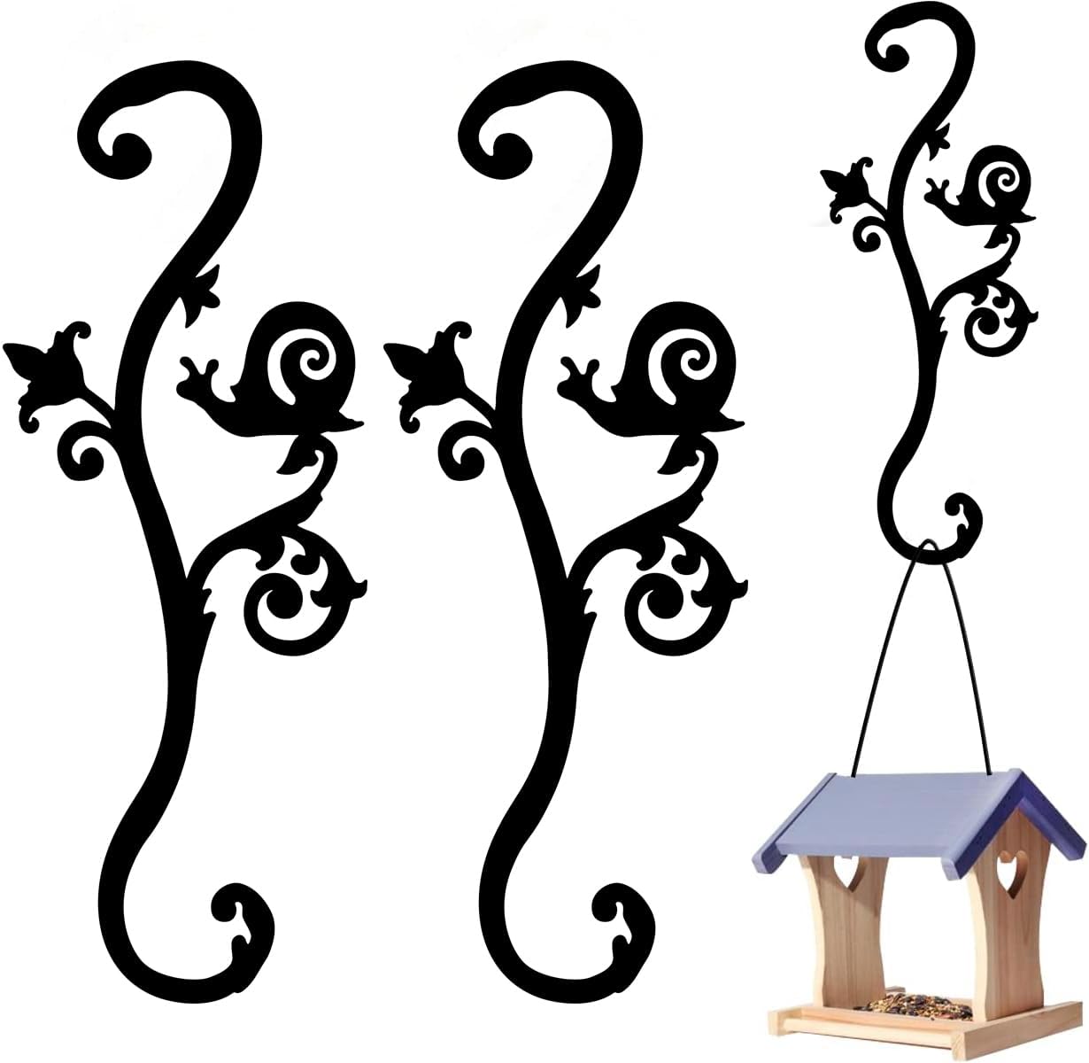 YILONGDA Bird Feeder Hanger Hooks for Outdoors Hanging, Shepherds Hanging Plant Hooks, S Garden Fence Hooks for House, Wind Chimes, Flower Basket(2PCS/ Snails)
