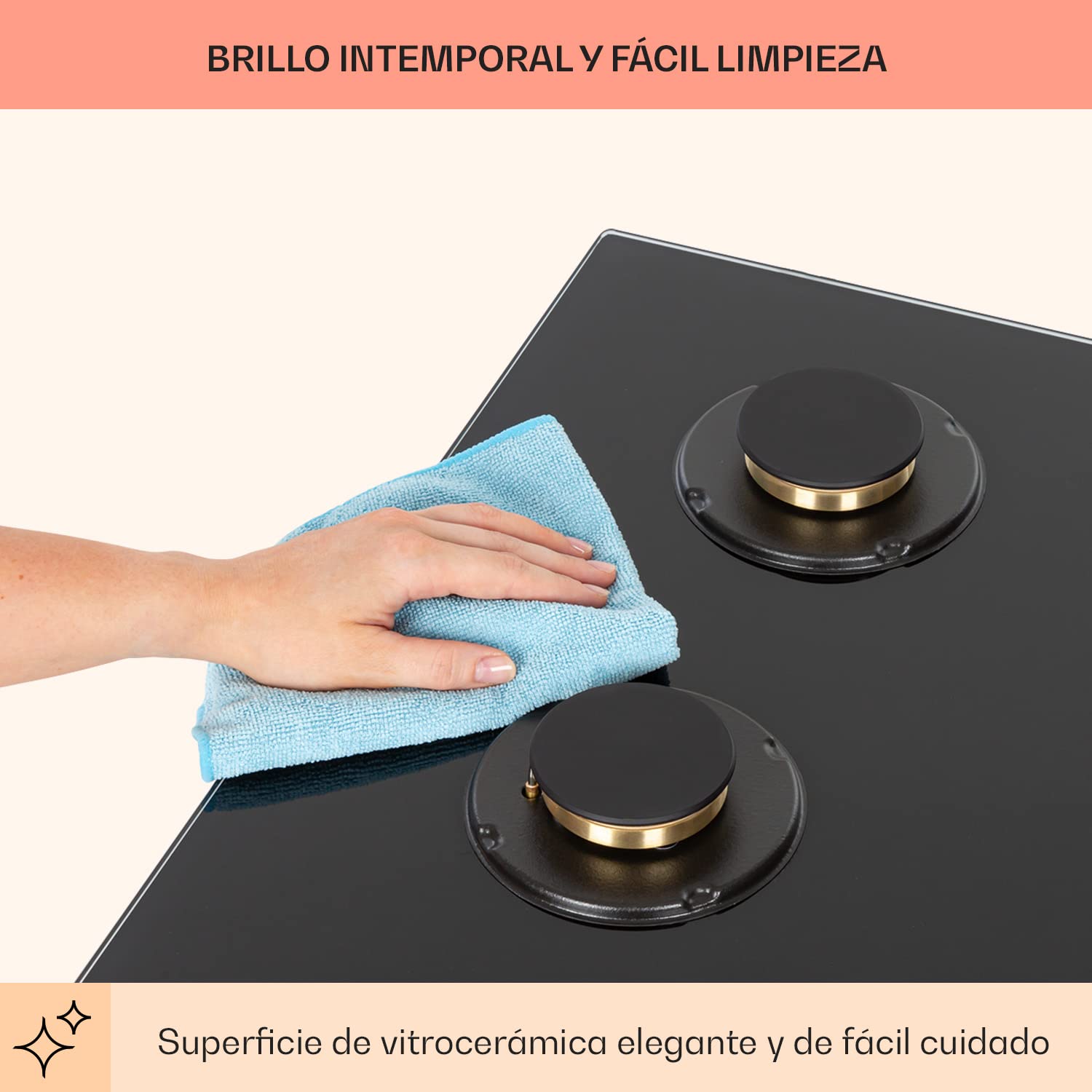 Klarstein Cocina de Butano, Placa 4 Fuegos 8000W, Vitrocerámica Integrada para Cocina, Encimera de Fogones con Base de Vidrio y Acero Inoxidable
