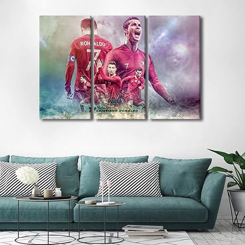 Miniatura 270 de TISHIRON 3 paneles CR7 Cristiano Ronaldo - Póster en lienzo para decoración de pared, pelota deportiva, casa moderna, para club, arena, sala