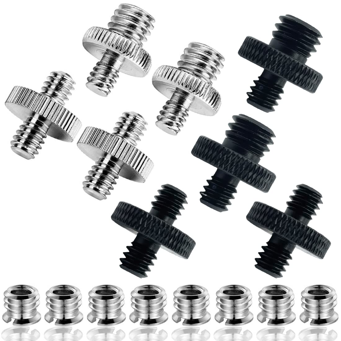 CKANDAY 16 Pcs Camera Screw Adapter Converter for Tripod Monopod Ball Head, 1/4" Male to 1/4" Male, 1/4" Male to 3/8" Male, 1/4" Female to 3/8" Male Threaded Screws, Black & Silver