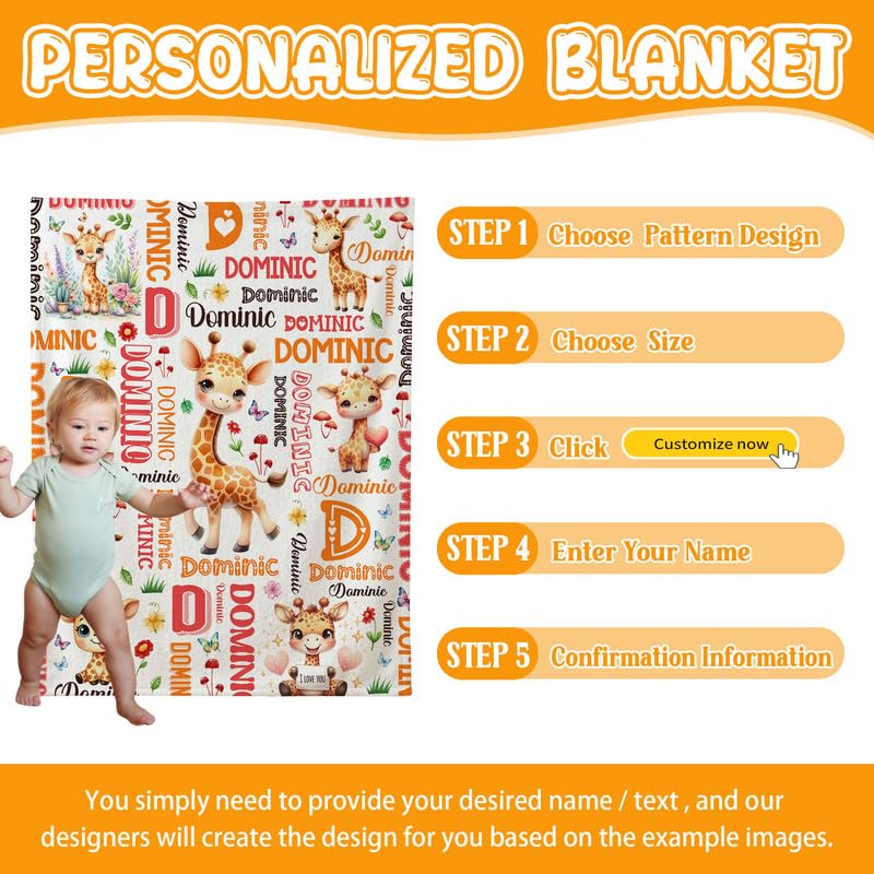Image of Custom Giraffe Blanket for Boys Girls,Ultra Soft Personalized Gifts Baby Blanket,Customized Throw for Toddlers Newborn Stroller Crib,30 inchx40 inch