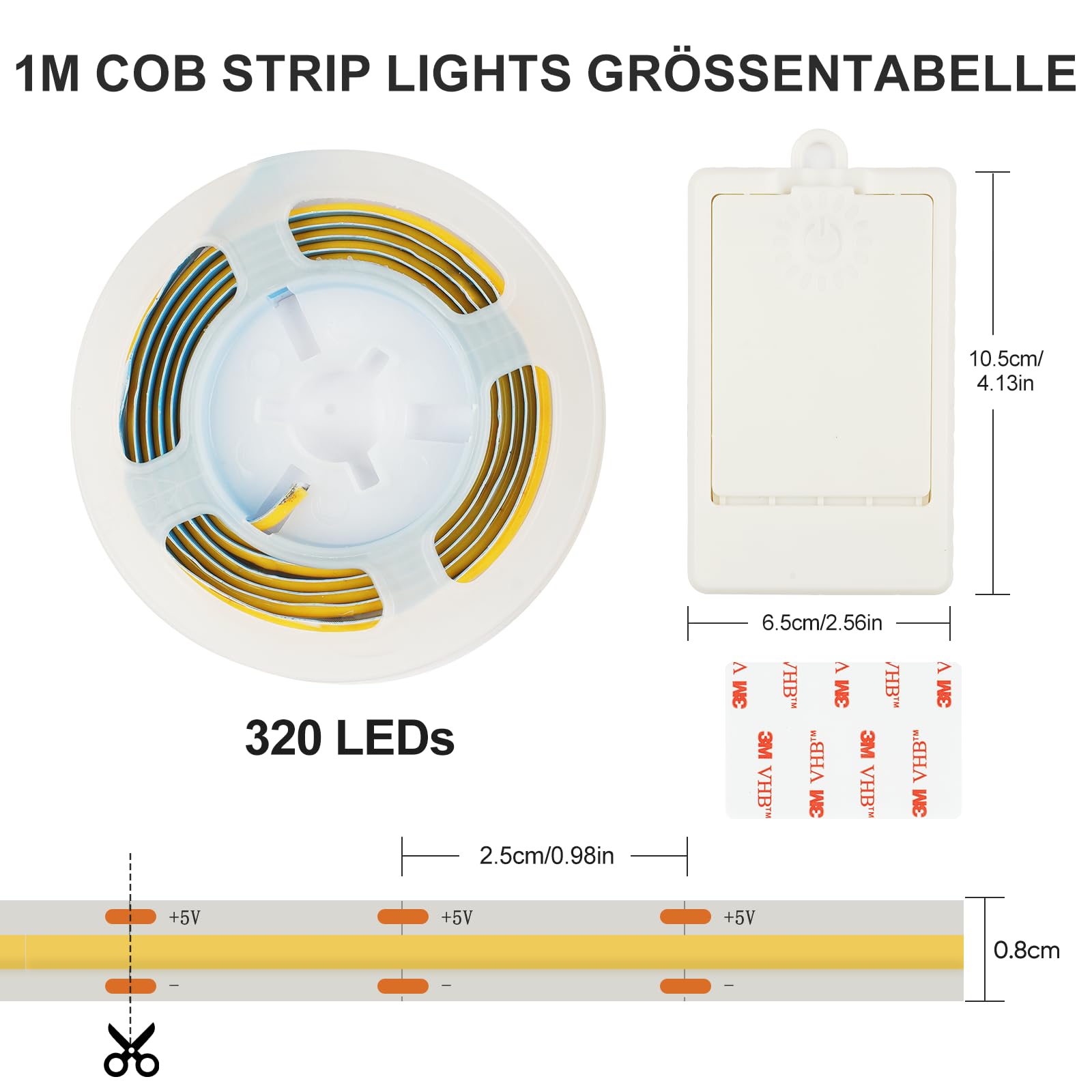 Bande LED 220V COB 320 LED Par Mètre Blanc Froid IP65 CRI90 12mm De