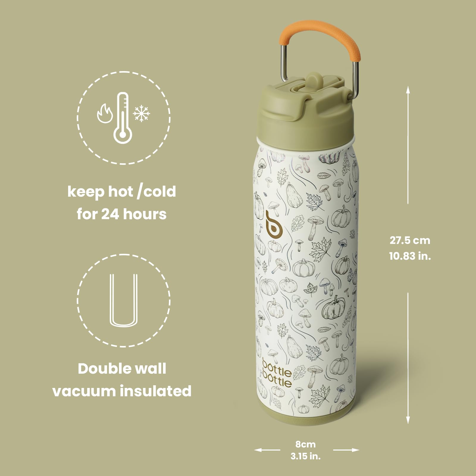 BOTTLEBOTTLE 24 oz Stainless Steel Insulated Sports Water Bottle