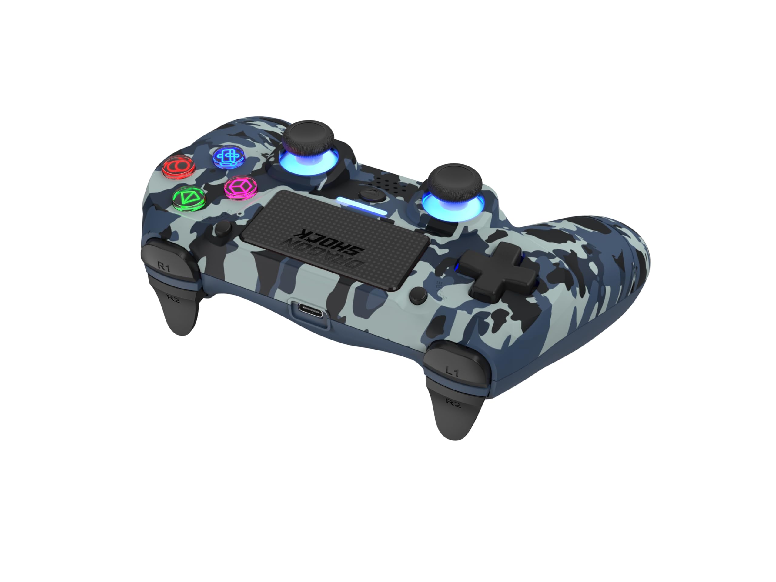 Mizar Manette Sans Fil pour PS4 – Contrôleur Bluetooth Compatible PC & PS3 – Double Vibration, Batterie Rechargeable – Camouflage Bleu