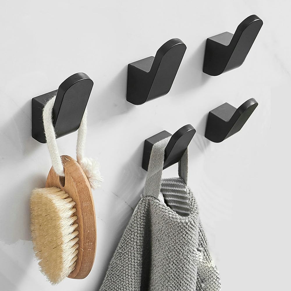 Gancho pintado de aluminio espacial, ganchos para batas, gancho para ropa, colgador de ropa montado en la pared, gancho para puerta, 4 piezas, negro