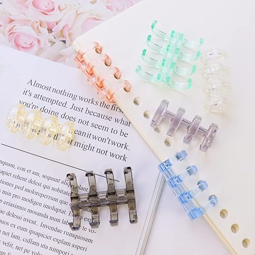 Miniatura 5 de Paquete de 7 anillos de hojas sueltas para libros, multicolor, 4 agujeros, peines de encuadernación para cuaderno, diario, álbumes de recortes,