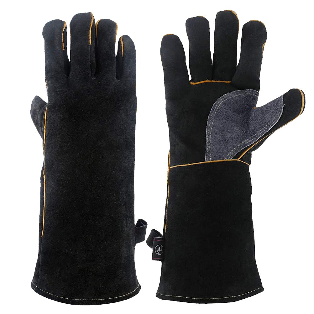 UKCOCO Guantes Protectores de Piel de Vaca Negros de 16 Pulgadas