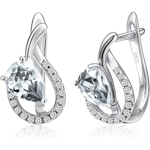 Teardrop Birthstone Dangle Earrings, 925 Sterling Silver Drop Earrings Latch Back H...