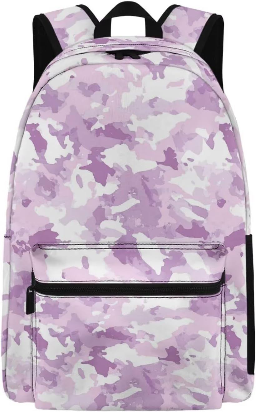 Camouflage Theme Kids 18-inch College Backpack Double-Layer School Bookbag for Girls Purple Camo School Bag Teen Spacious Schoolbag Camping Lightweight Sling Bag