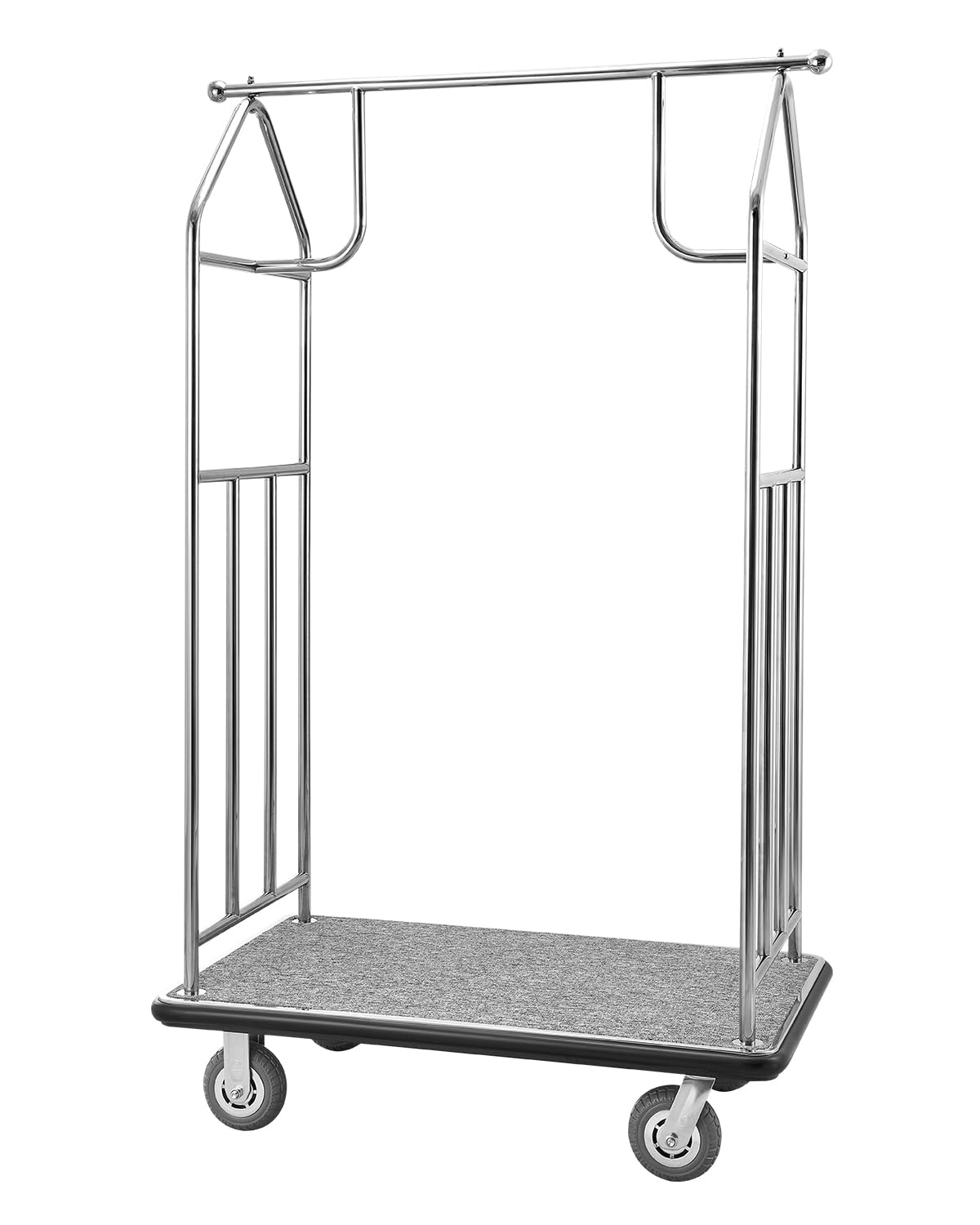 VEVOR Chariot à Bagages Hôtel, 362 kg, Chariot à Plate-Forme de Concierge, Finition INOX Brossé, avec Moquette Grise, Roues Caoutchouc 15,24 cm, Porte-Bagages pour Hôtels, Condos, Complexes Hôteliers