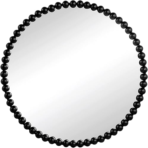 AB Home Espejo circular para decoración de pared espejo de baño de 32 pulgadas con marco de cuentas de metal espejo redondo grande decoración del