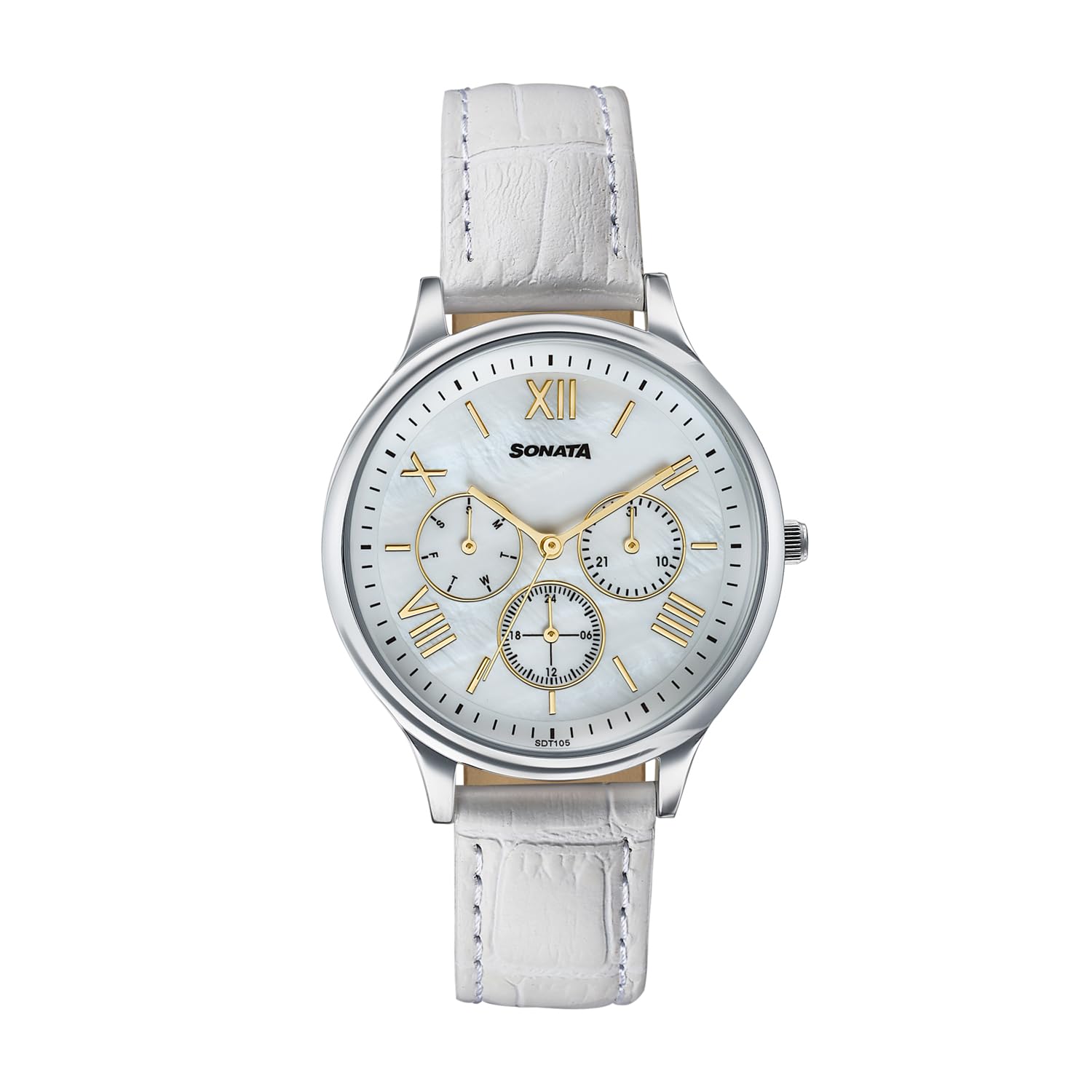 Sonata Axis with Quartz Analog White MOP Premium Multifunction Design Dial White Strap Watch for Women - 87119SL01-image-45