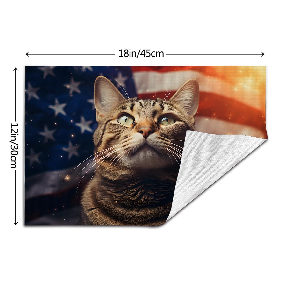 Set di 6 tovagliette con gatto bandiera americana del 4 luglio, lavabili e resistenti al calore, in vinile PVC, per cucina, sala da pranzo, decorazione da tavolo
