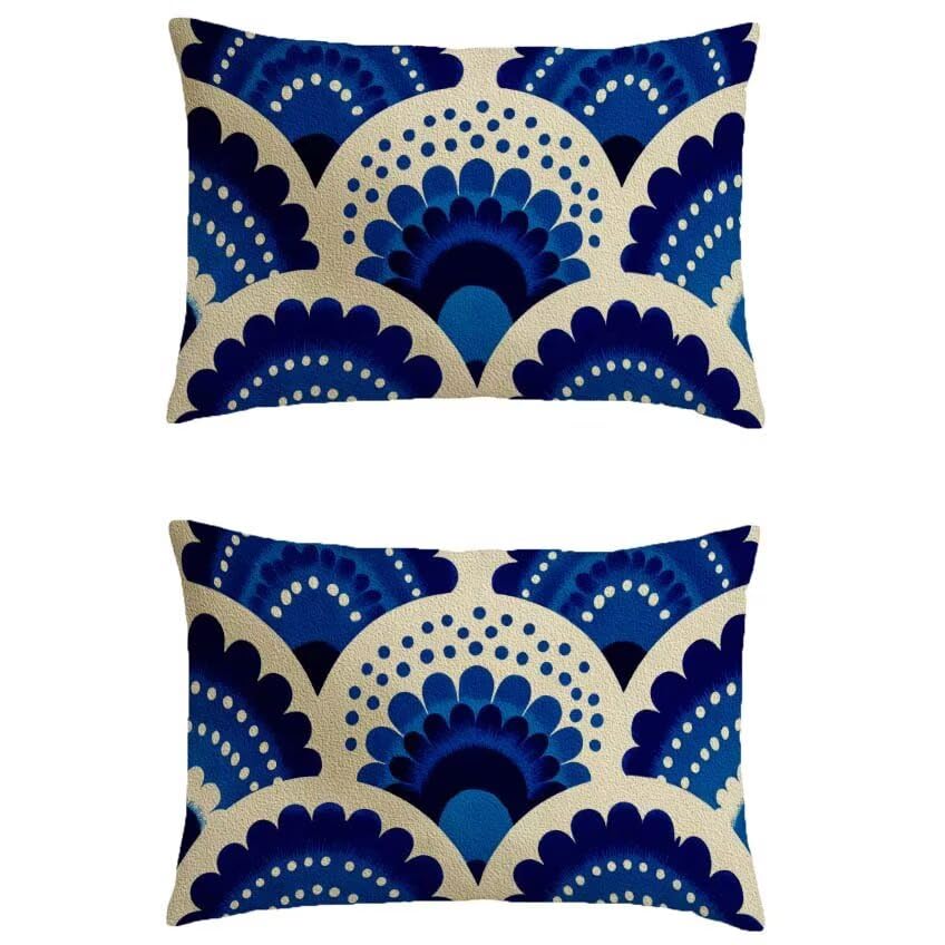 Housse cousins en lin imperméable bleu marine 70x90 motif résumé décoration maison