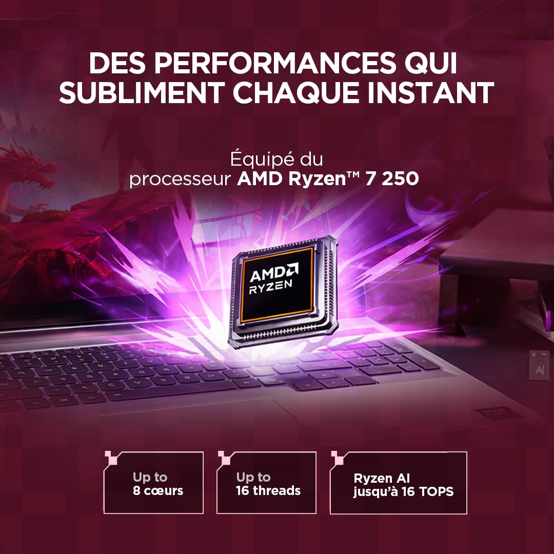 Lenovo LOQ 15AHP11 - Ordinateur Portable Gaming 15.3'' WUXGA (AMD Ryzen 7 250, RAM 16Go, SSD 512Go, NVIDIA RTX 5050 6GB) Clavier 1 Zone rétroéclairé AZERTY Français - Gris Lunaire