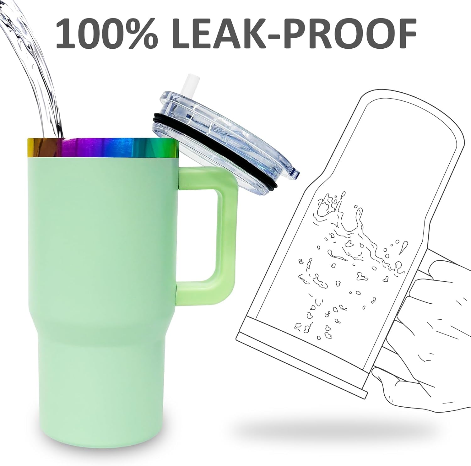 20 oz Tumbler with Handle Double Wall Insulated Tavel coffee Mug for Iced or hot drinks (Light Green, 1 pack) - Image 3