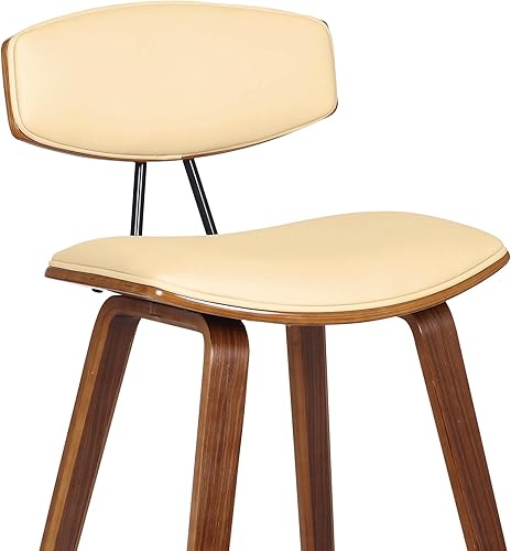 Miniatura 11 de Armen Living Fox - Taburete de bar moderno de mediados de siglo de piel sintética color crema y madera de nogal de 25.5 pulgadas Piel sintética