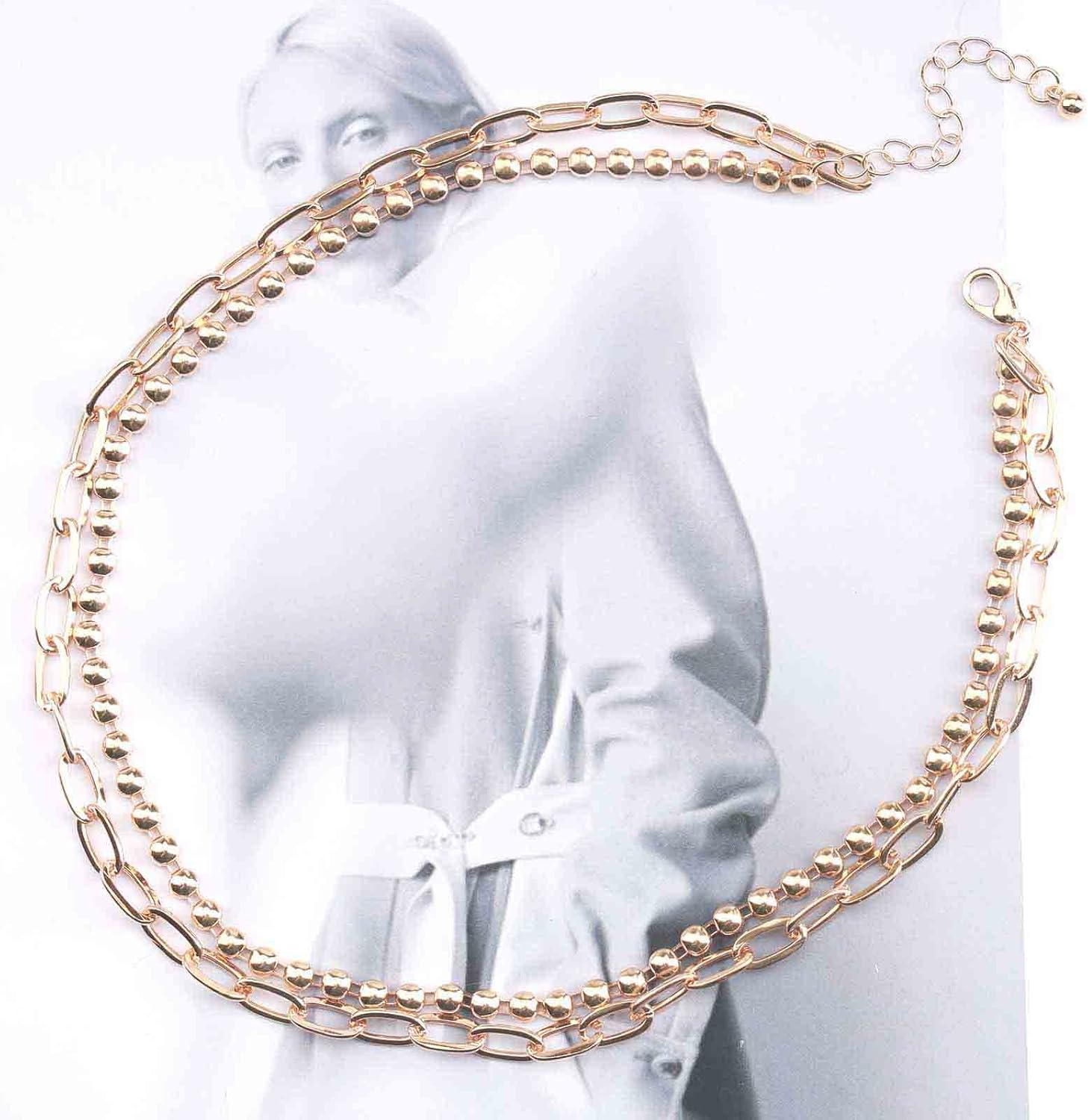 Boho Ball Bead Chain Choker Necklace Punk Paperclip Necklace Choker Short Bead Collarbone Chain Necklace Gold Layered Necklace Chain Jewelry for Women - Image 2