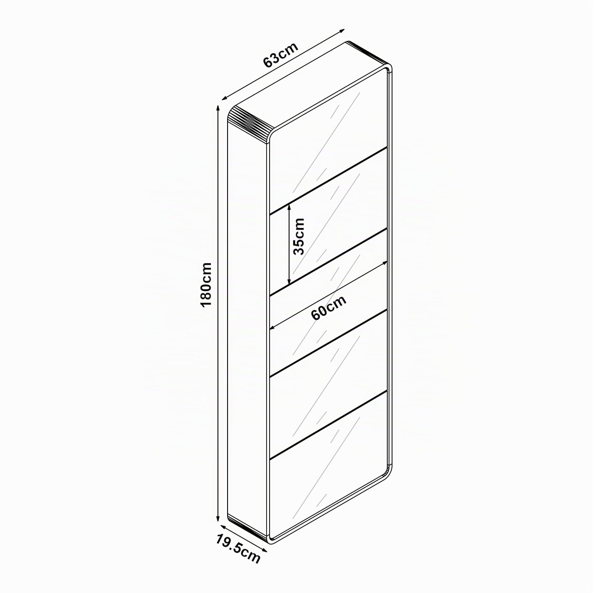 [en.casa] Armario Zapatero Aure con 5 Puertas Abatibles y Compartimentos Zapatero con Espejo para Entrada Recibidor Pasillo Vestidor 180 x 63 x 20 cm - Blanco