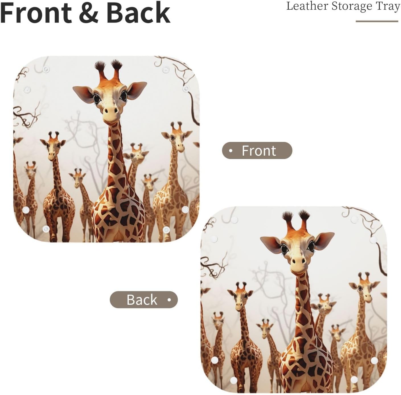 PU Leather Jewelry Valet Tray for Men Women, Elegant Desktop Storage Organizer, Portable Travel Storage Dish Plate Cute Cartoon Funny Giraffes Nightstand Storage Box for Key Phone Wallet Small image 2