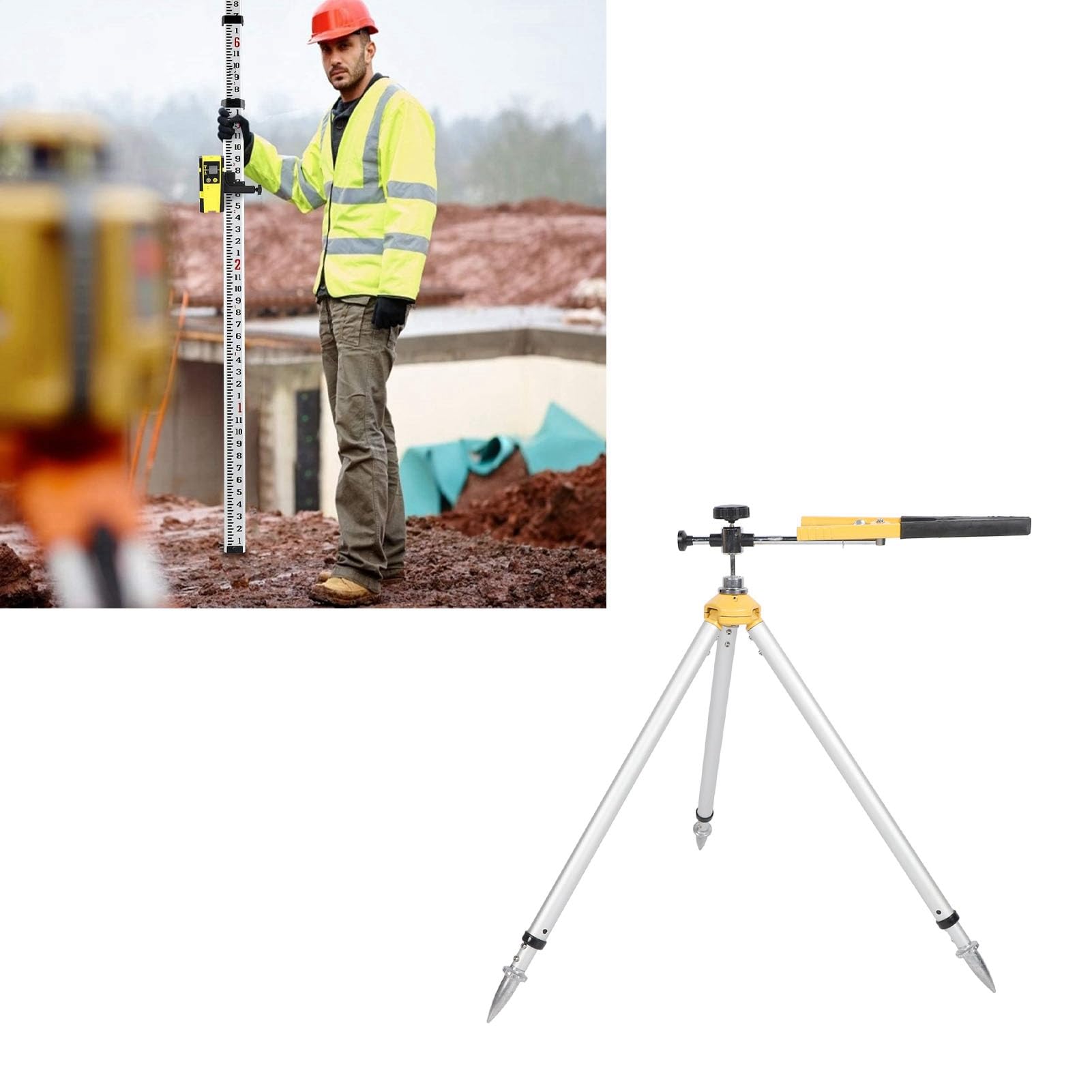 Zerodis Equipo de Medición de Niveles Trípode Aleación de Aluminio Ajustable 62-88 Cm Mini Torre Soporte de Regla para Topografía Construcción Poste de Prisma Retráctil