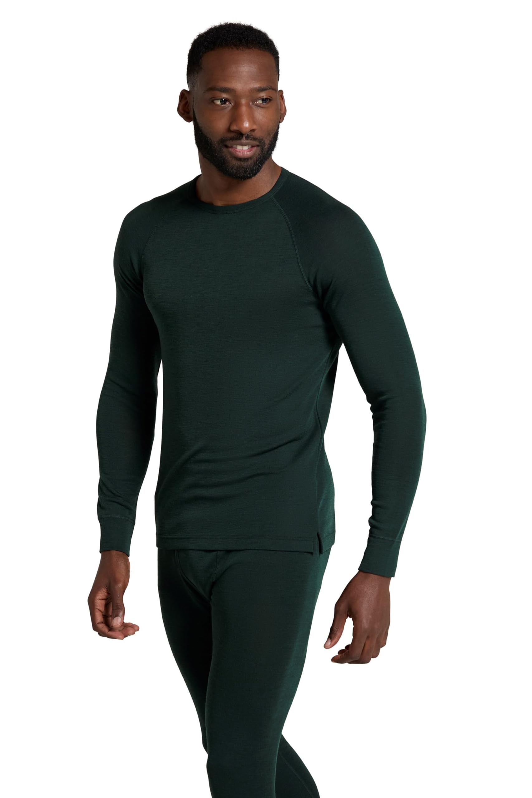 Mountain Warehouse Merino Mens Long Sleeve Thermal Baselayer Top - Lightweight Jumper, Antibacterial & Quick Drying Sweatshirt - for Travel & Outdoors Dark Green XXS