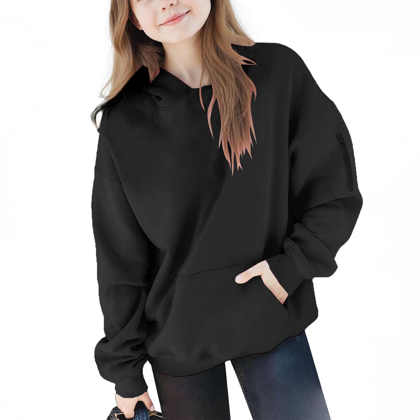 – Girls Hoodie Sweatshirt Trendy Oversized Pullover Solid Color Long Sleeve Casual Hoodie Warm School Sweatshirts with Pocket Winter Cute Long Sleeve Pullover
