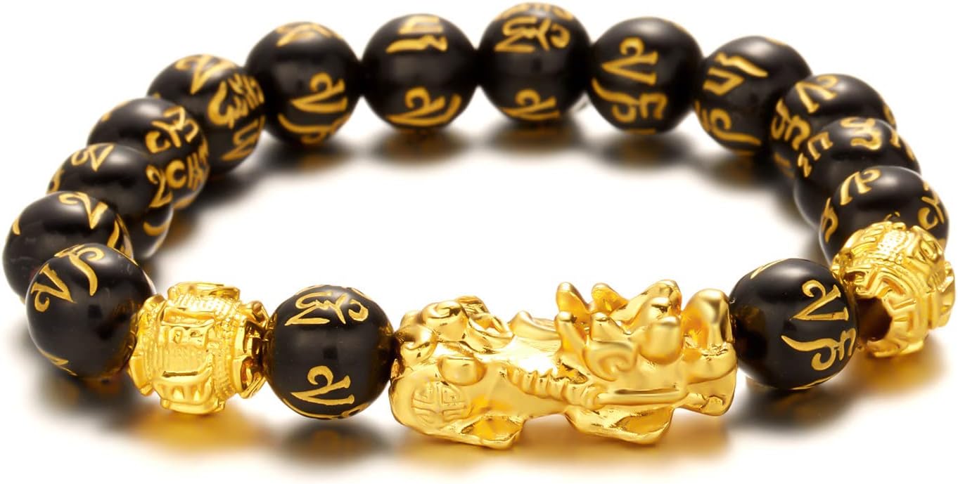 Feng Shui Obsidian Pixiu Buddha Beads Elastic Bracelet Good Luck Obsidian Wealth Protection Bracelet Can Bring Luck and Prosperity Buddha Beads Elastic Bracelet for Women Men Gifts Jewelry