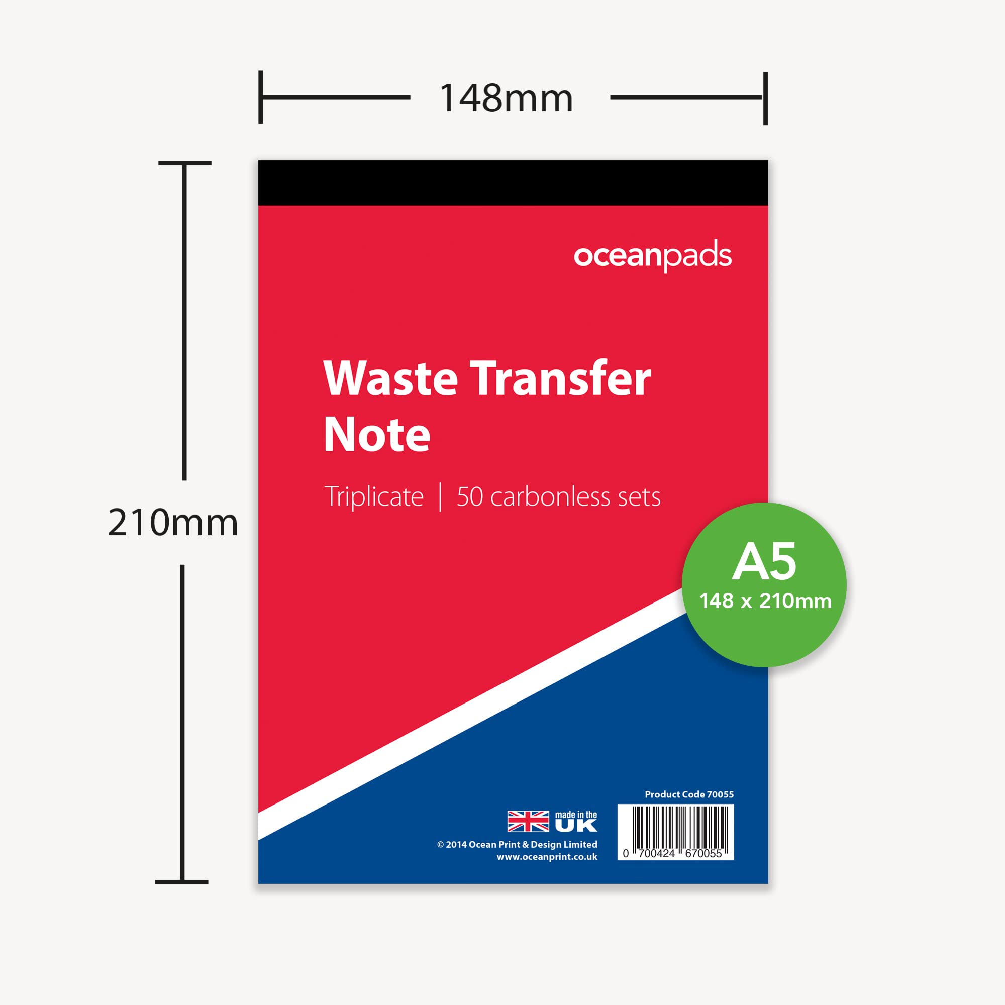Ocean Pads 70055 - Cuaderno de papel autocopiativo de 3 partes (A5, 50 unidades)