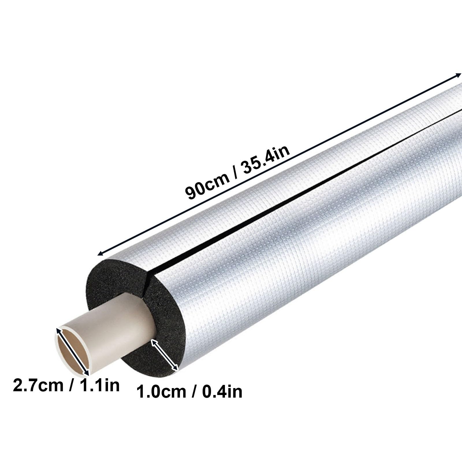 Aislante Tubo Aire Acondicionado de Aluminio, Tubo Espuma Aislante Agua Precortadas para Exteriores Protector de Sistemas de Calefacción y Aire Acondicionado Central(2.7*1.0*90cm/1.1*0.4*35.4in)