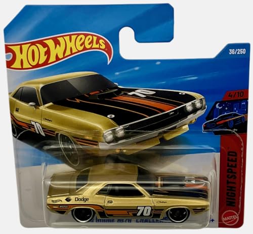 Image of Hot Wheels 70 Dodge Hemi Challenger - Golden Muscle Car - Nightspeed 4 /5 - 36 /250 - JJJ07 - General Motors License - Mattel 2026-1:64 Model Car