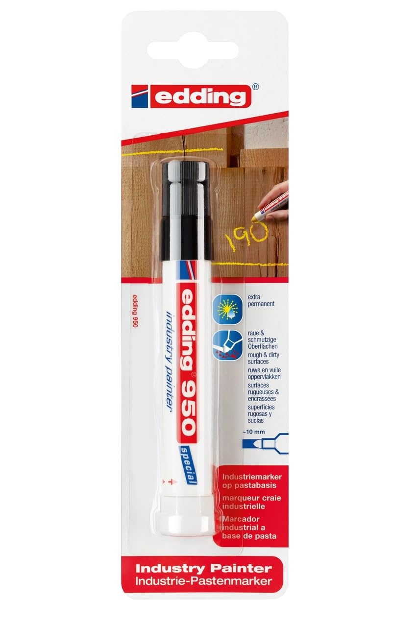 edding 950 marcador industrial - negro - 1 rotulador - punta redonda de 10 mm - marcador para escribir sobre metal, piedras, madera - superficies rugosas o húmedas - permanente, impermeable