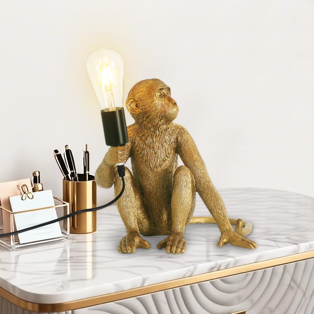 Affe Niedlich led lámpara de mesa mono dorado Nachttischlampe für Schlafzimmer,Creativa resina animal lámpara de escritorio,divertido monje lámpara para la decoración del hogar,mono regalo,E27 Sockel